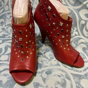 Vince Camuto Red Studded Peep-Toe Heels